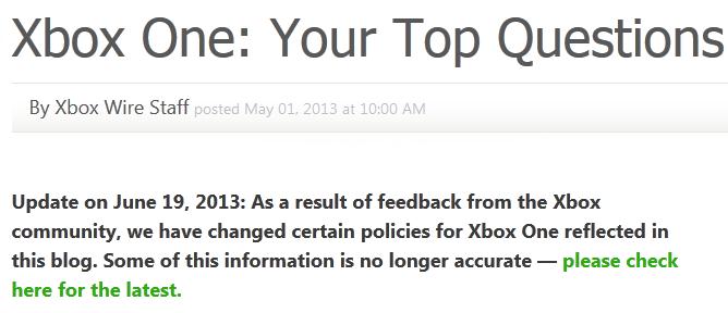 Cambios en políticas de Xbox One