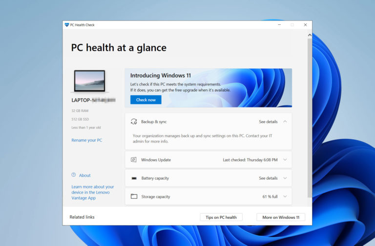 what does windows pc health check do
